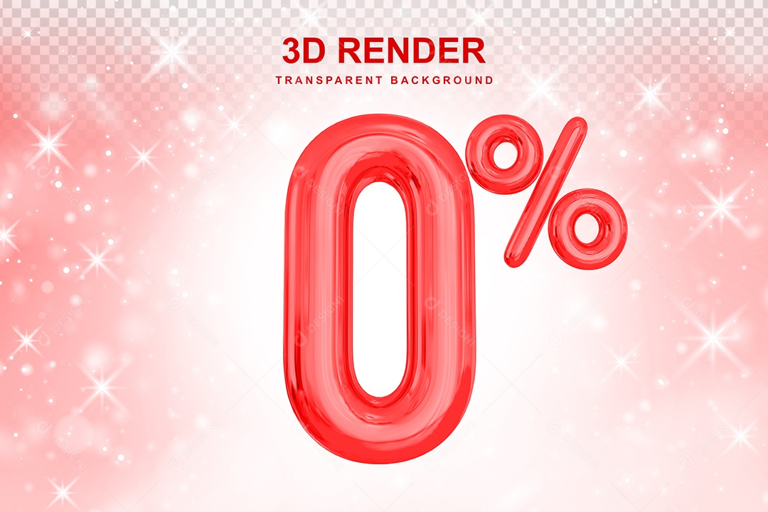 Número de Desconto 0% Elemento 3D Vermelho para Composição PSD