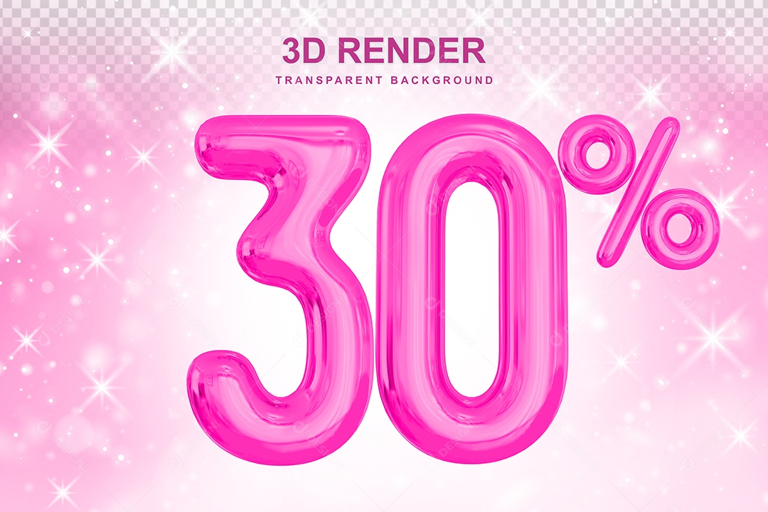 Número de Desconto 30% Elemento 3D Rosa para Composição PSD