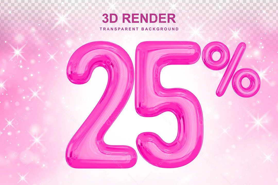 Número de Desconto 25% Elemento 3D Rosa para Composição PSD