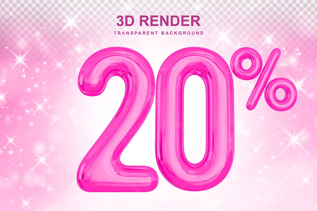 Número de Desconto 20% Elemento 3D Rosa para Composição PSD