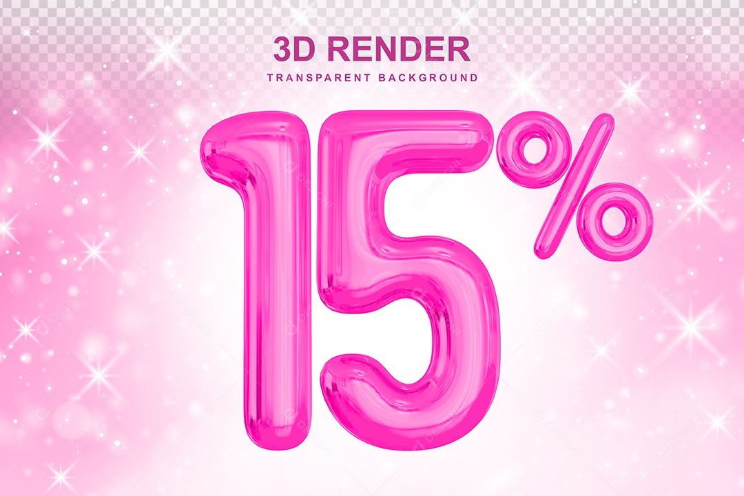 Número de Desconto 15% Elemento 3D Rosa para Composição PSD
