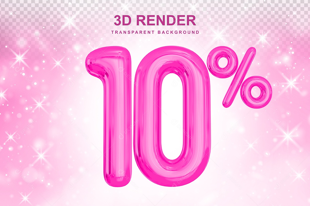 Número de Desconto 10% Elemento 3D Rosa para Composição PSD
