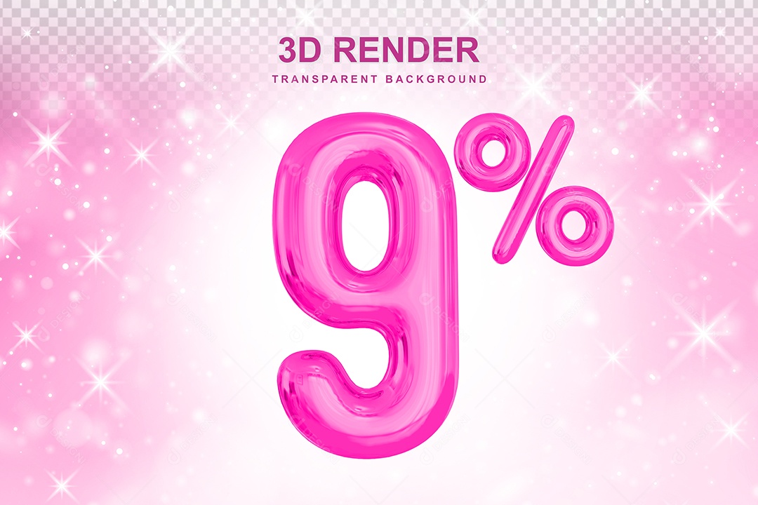 Número de Desconto 9% Elemento 3D Rosa para Composição PSD