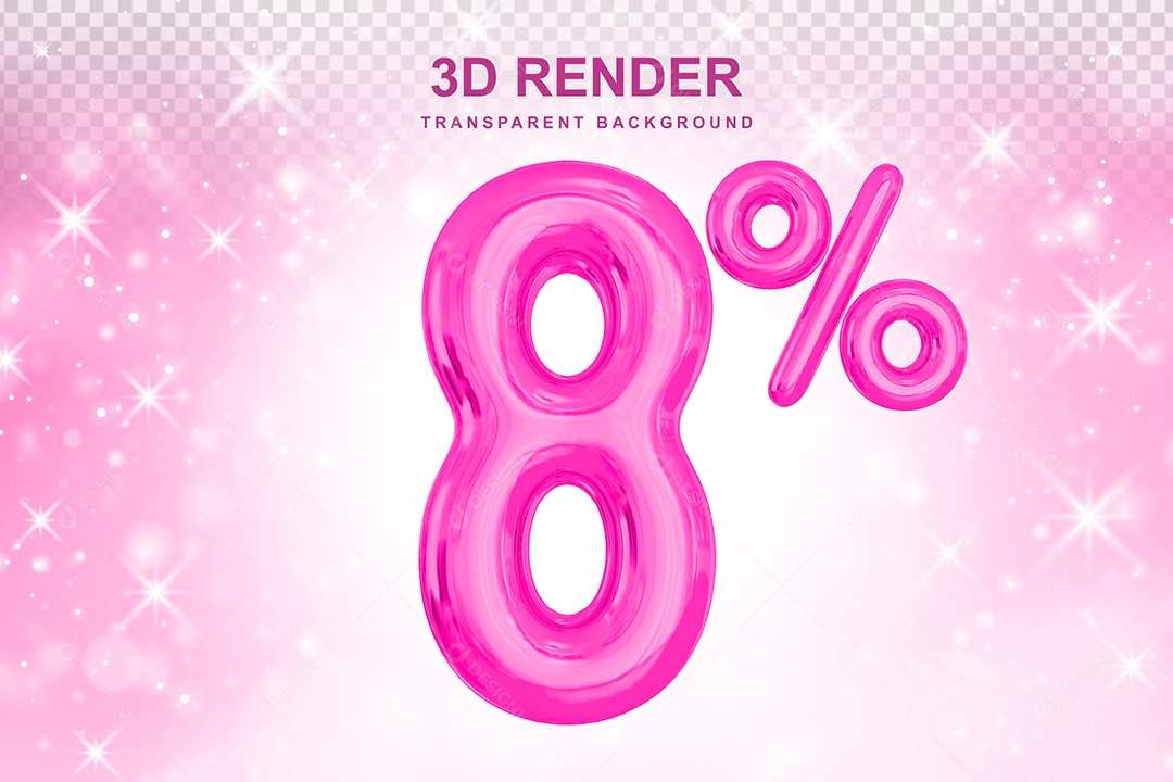 Número de Desconto 8% Elemento 3D Rosa para Composição PSD