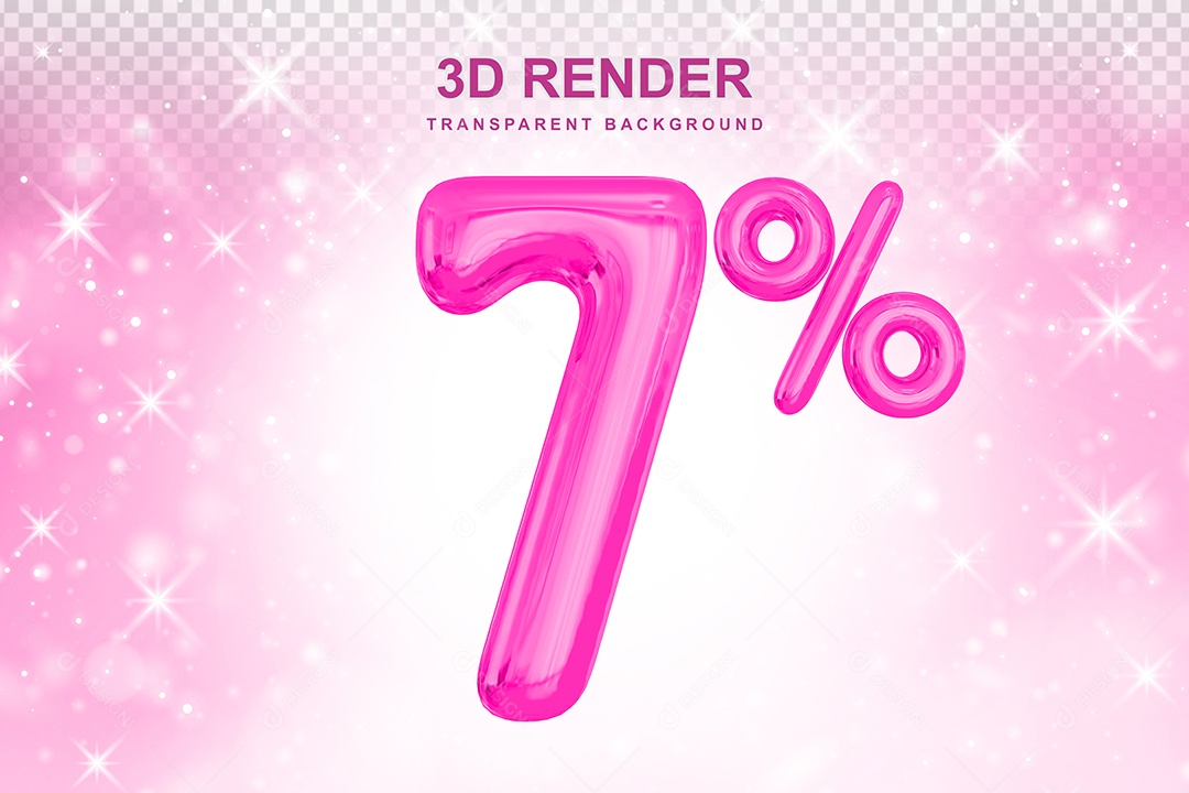 Número de Desconto 7% Elemento 3D Rosa para Composição PSD