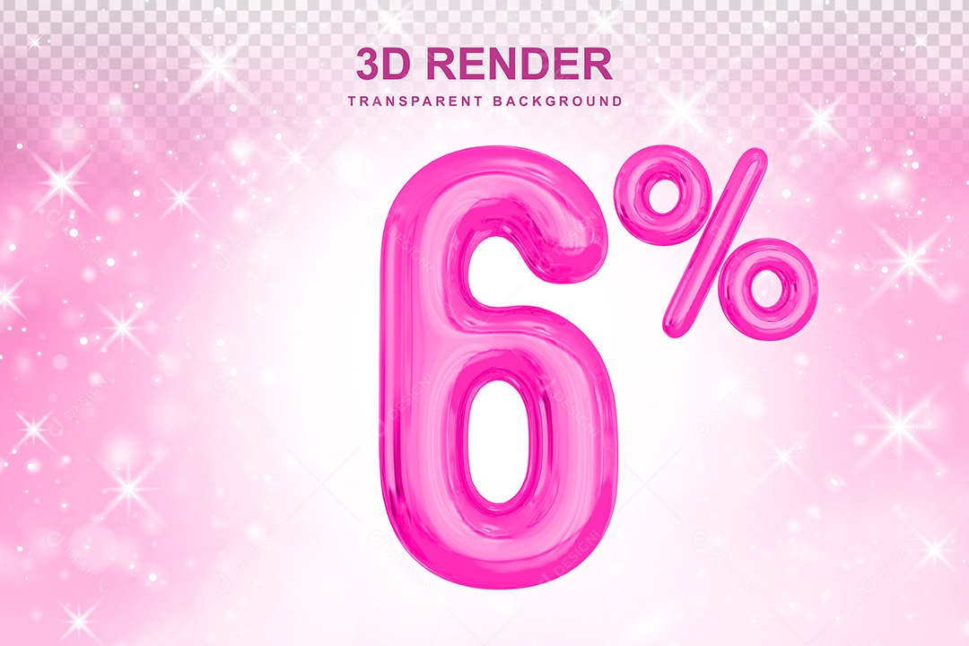 Número de Desconto 6% Elemento 3D Rosa para Composição PSD