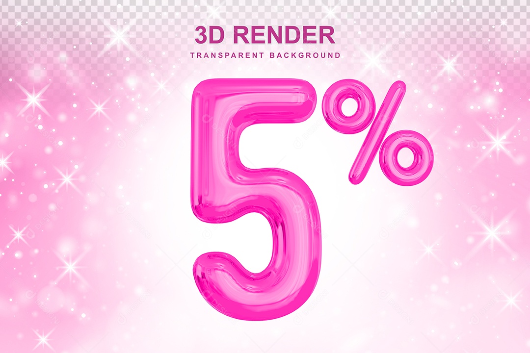 Número de Desconto 5% Elemento 3D Rosa para Composição PSD