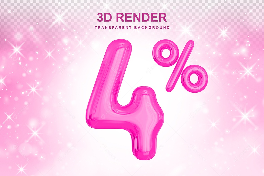 Número de Desconto 4% Elemento 3D Rosa para Composição PSD