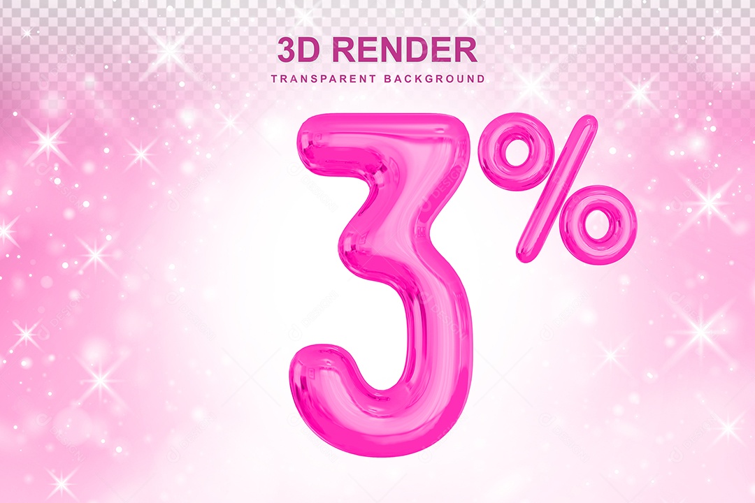 Número de Desconto 3% Elemento 3D Rosa para Composição PSD