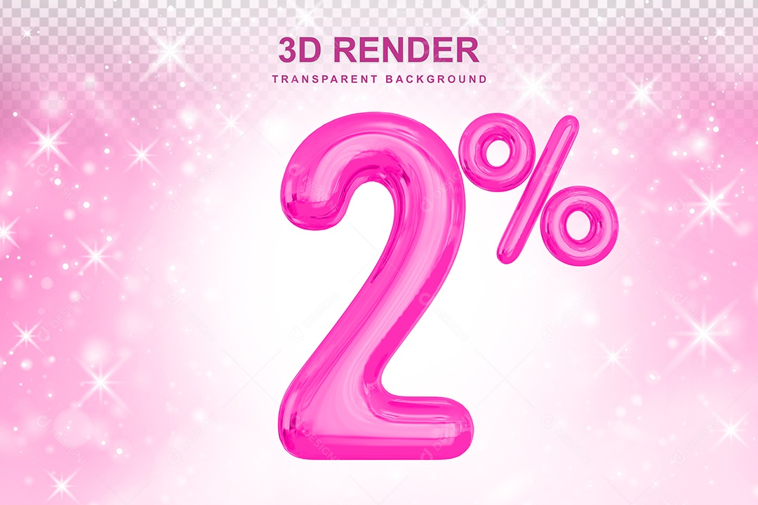 Número de Desconto 2% Elemento 3D Rosa para Composição PSD