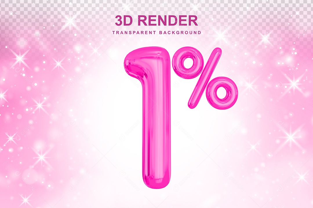 Número de Desconto 1% Elemento 3D Rosa para Composição PSD