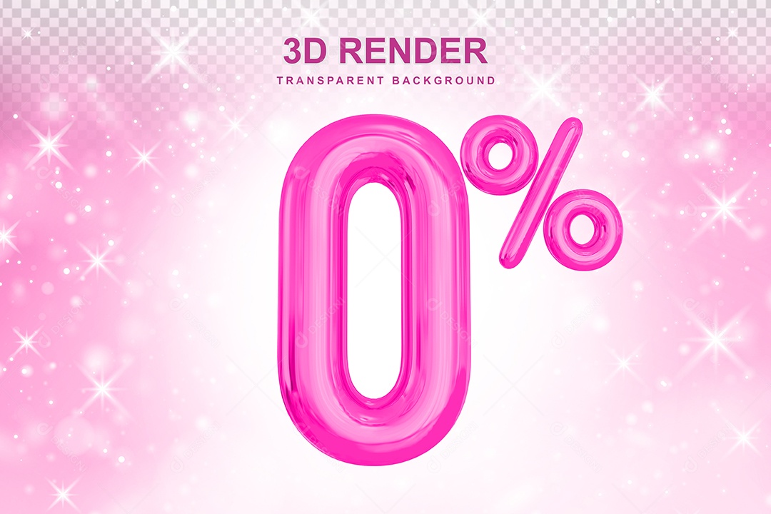 Número de Desconto 0% Elemento 3D Rosa para Composição PSD