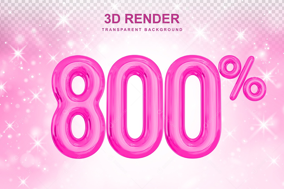 Número de Desconto 800% Elemento 3D Rosa para Composição PSD