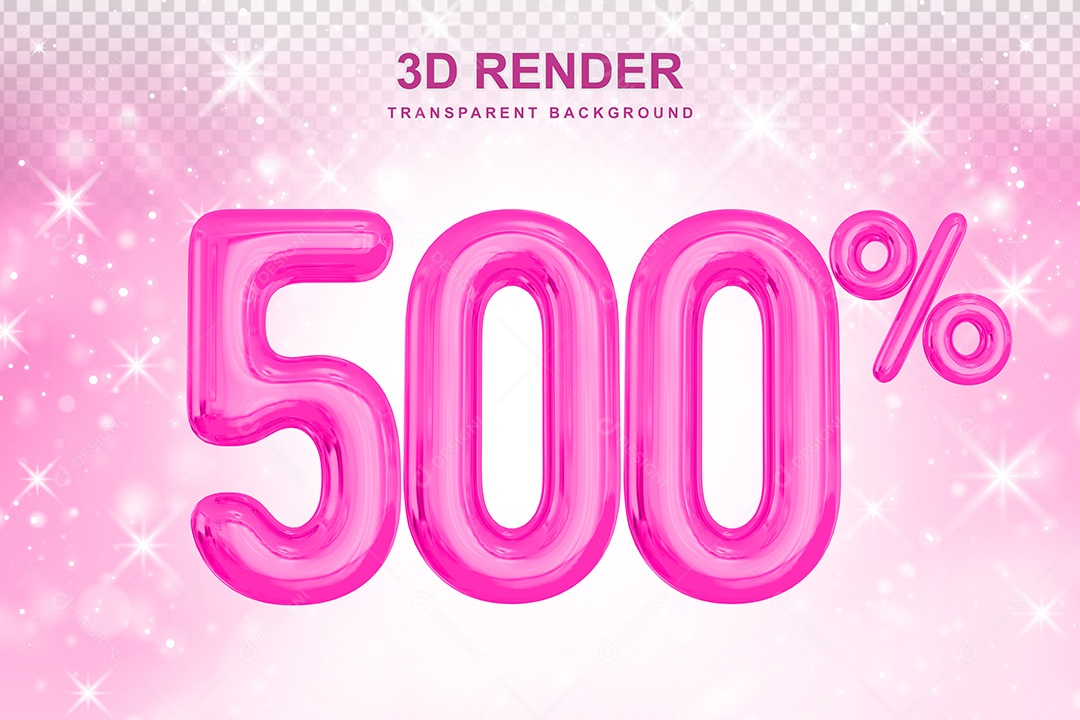 Número de Desconto 500% Elemento 3D Rosa para Composição PSD