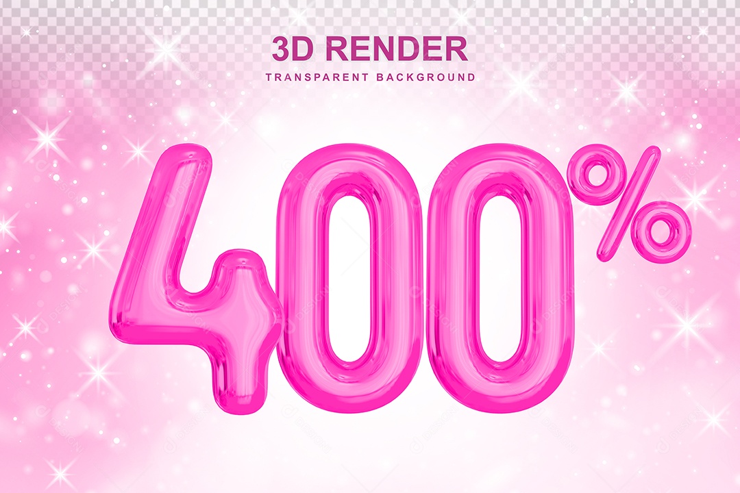 Número de Desconto 400% Elemento 3D Rosa para Composição PSD