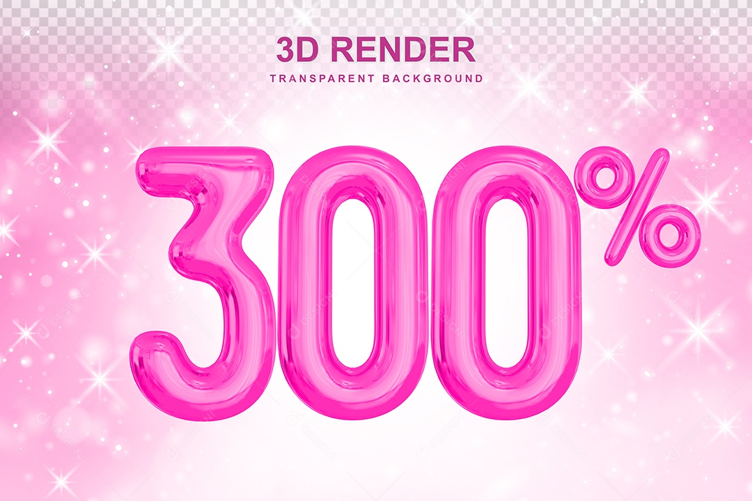 Número de Desconto 300% Elemento 3D Rosa para Composição PSD