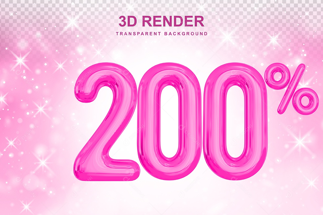 Número de Desconto 200% Elemento 3D Rosa para Composição PSD