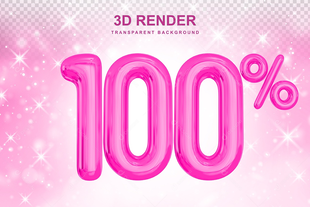 Número de Desconto 100% Elemento 3D Rosa para Composição PSD