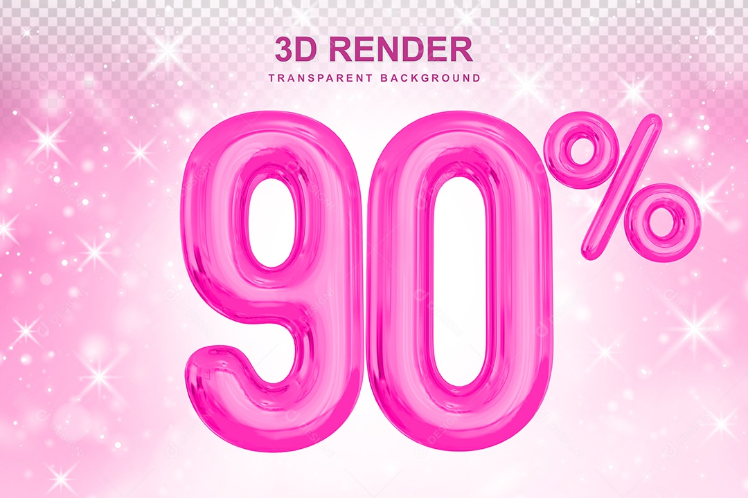 Número de Desconto 90% Elemento 3D Rosa para Composição PSD