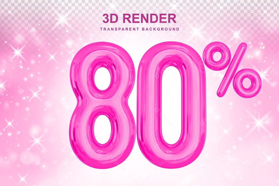 Número de Desconto 80% Elemento 3D Rosa para Composição PSD