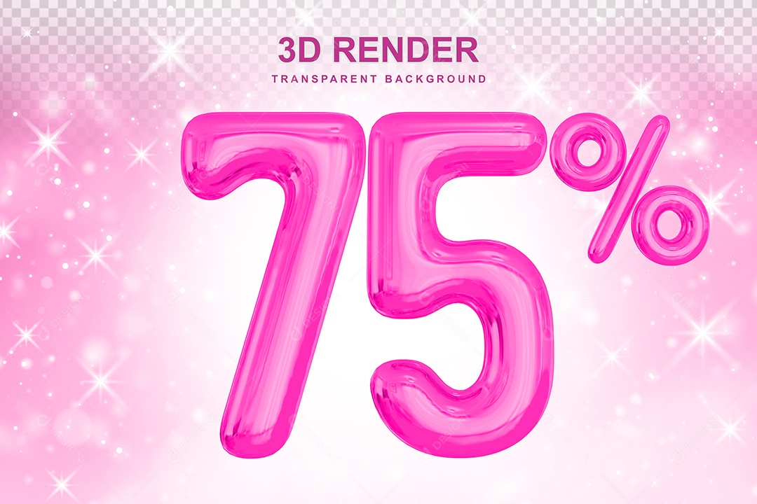 Número de Desconto 75% Elemento 3D Rosa para Composição PSD