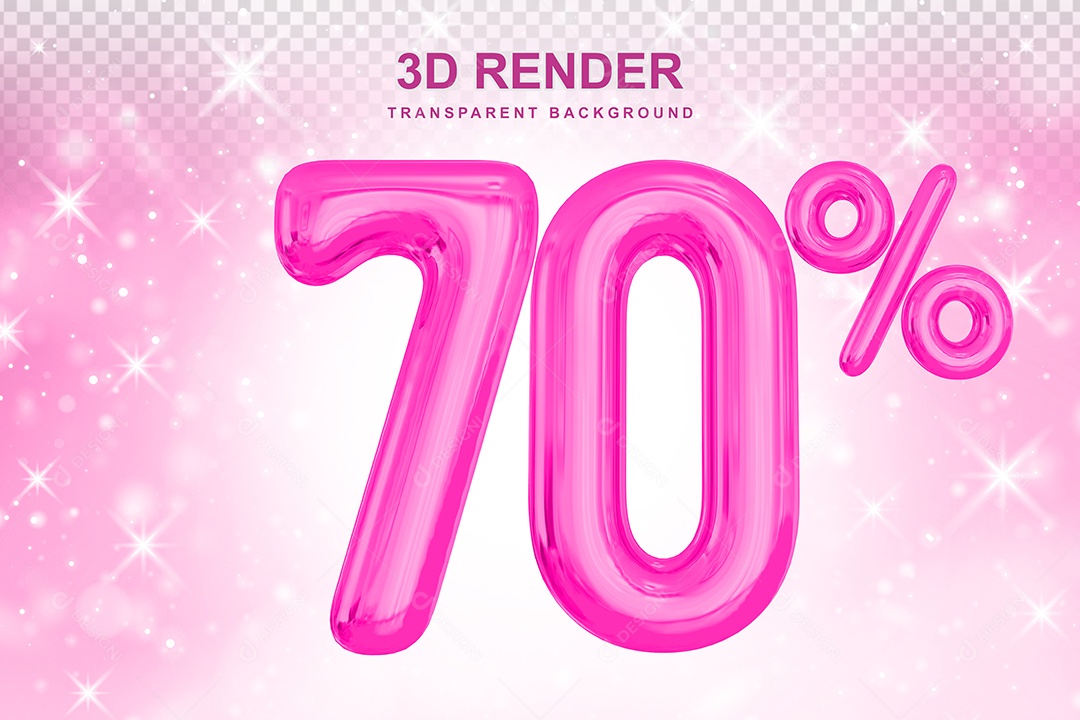 Número de Desconto 70% Elemento 3D Rosa para Composição PSD