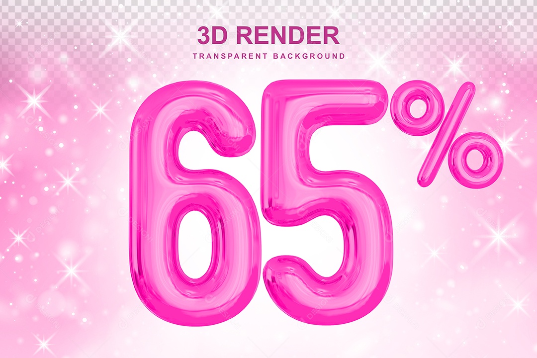 Número de Desconto 65% Elemento 3D Rosa para Composição PSD