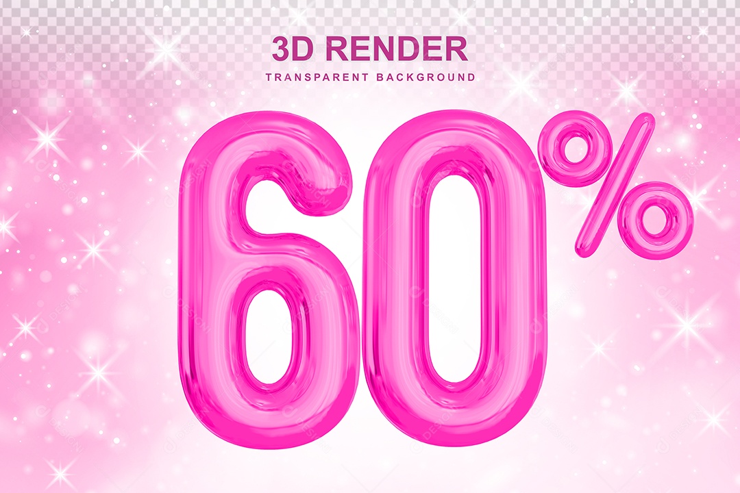 Número de Desconto 60% Elemento 3D Rosa para Composição PSD