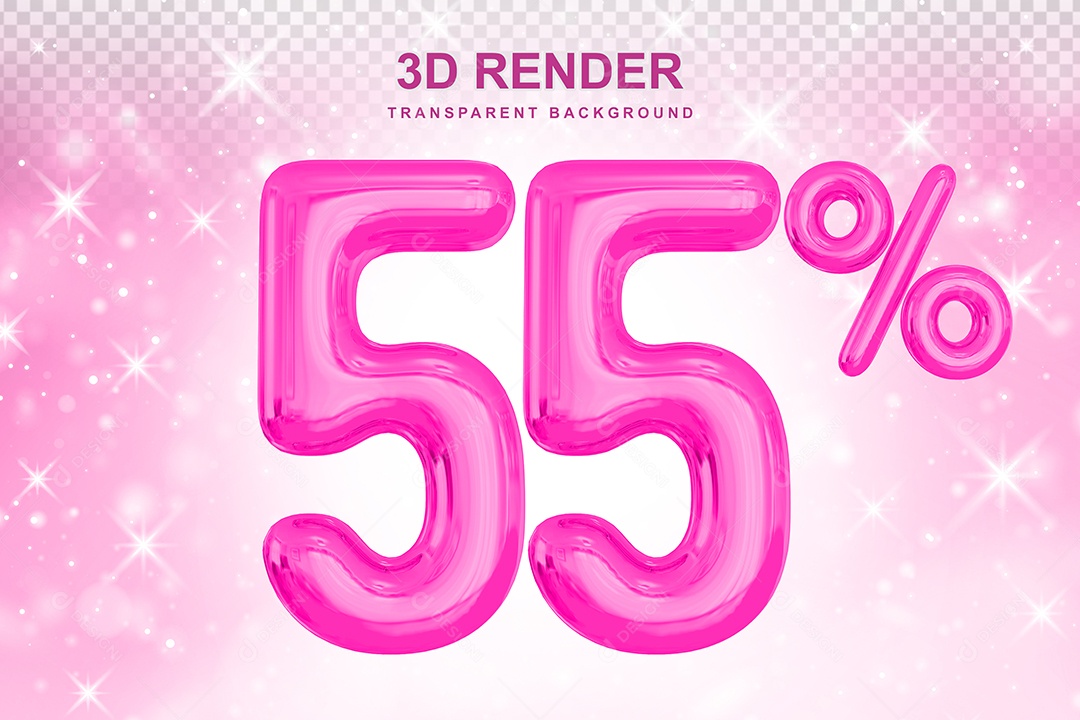 Número de Desconto 55% Elemento 3D Rosa para Composição PSD