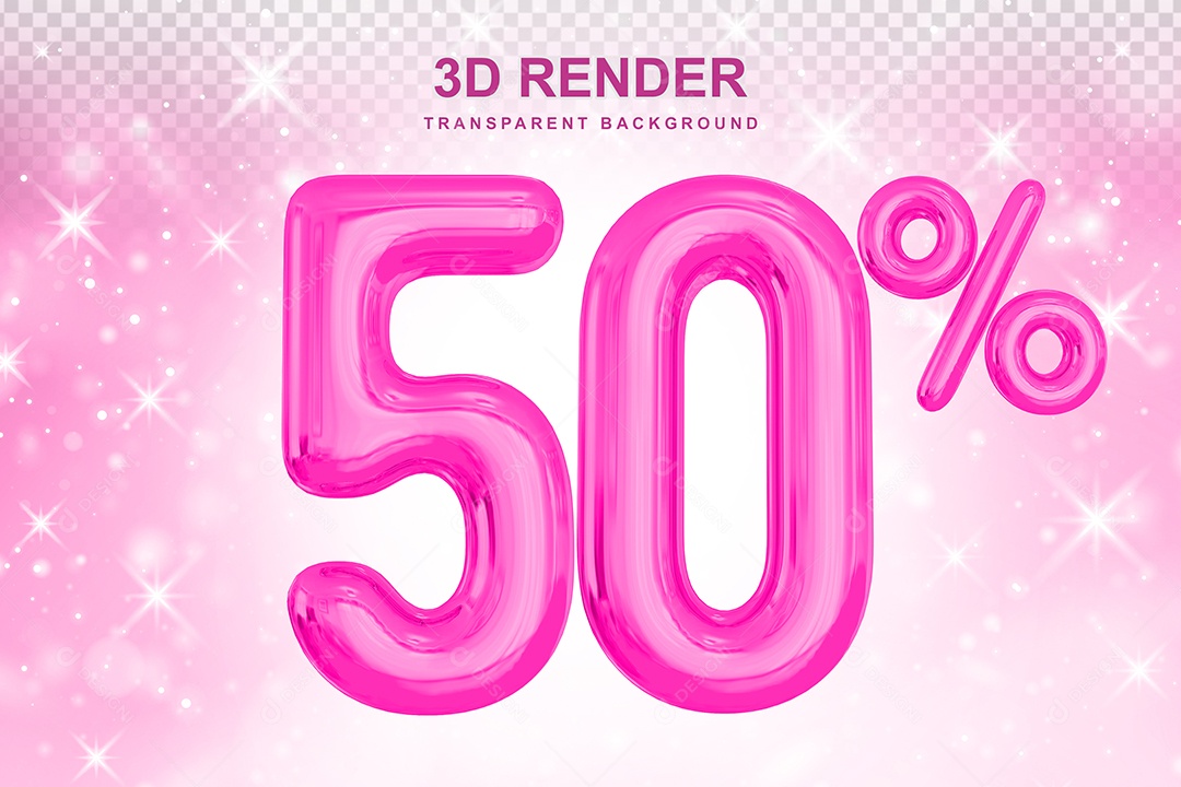 Número de Desconto 50% Elemento 3D Rosa para Composição PSD