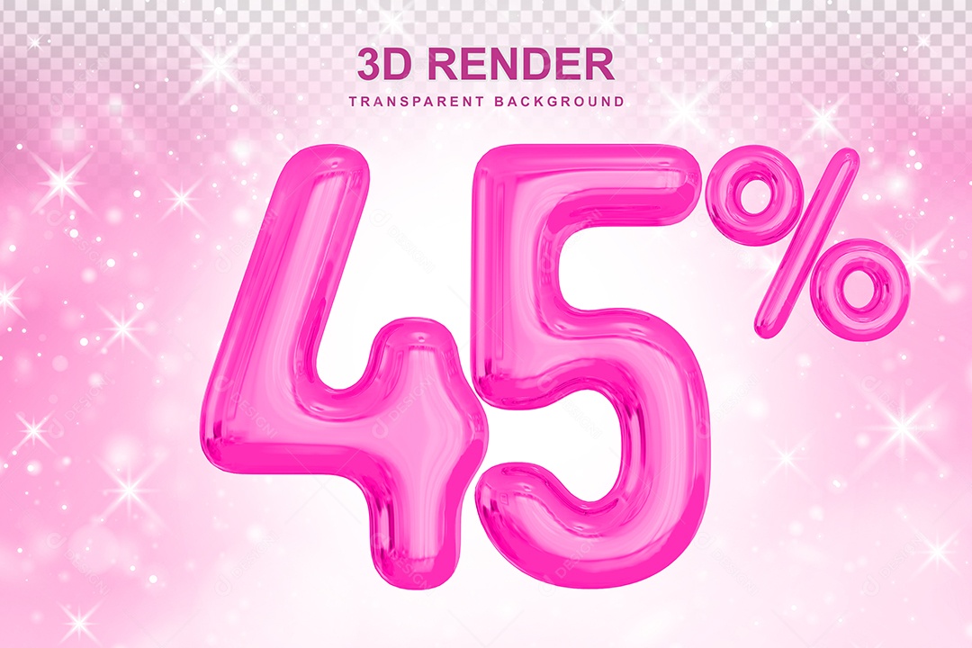 Número de Desconto 45% Elemento 3D Rosa para Composição PSD