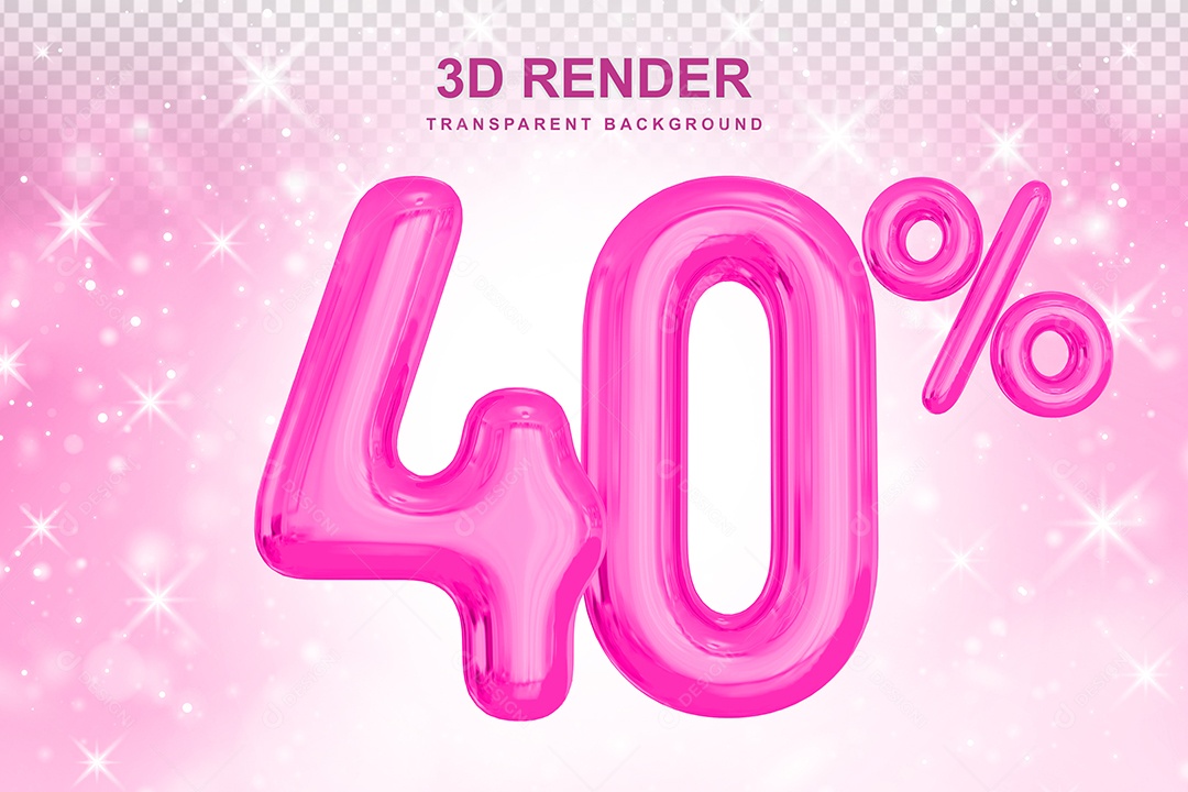 Número de Desconto 40% Elemento 3D Rosa para Composição PSD