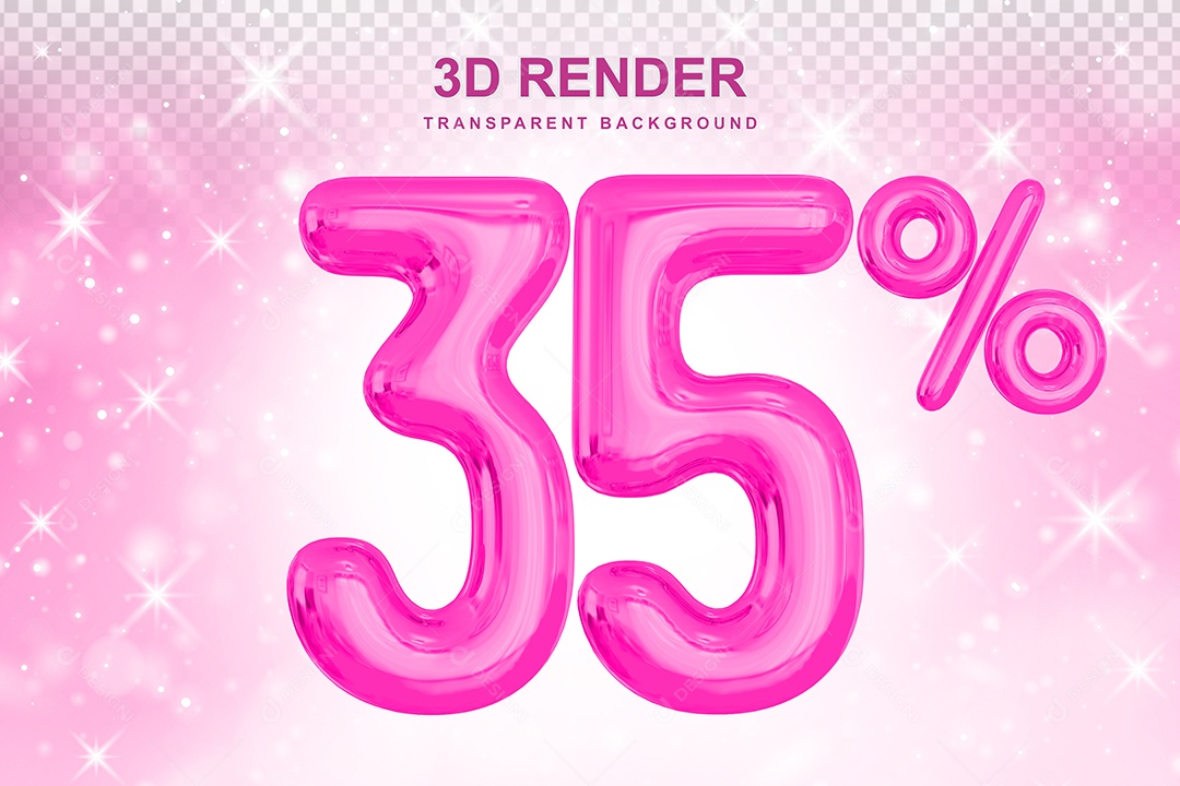 Número de Desconto 35% Elemento 3D Rosa para Composição PSD