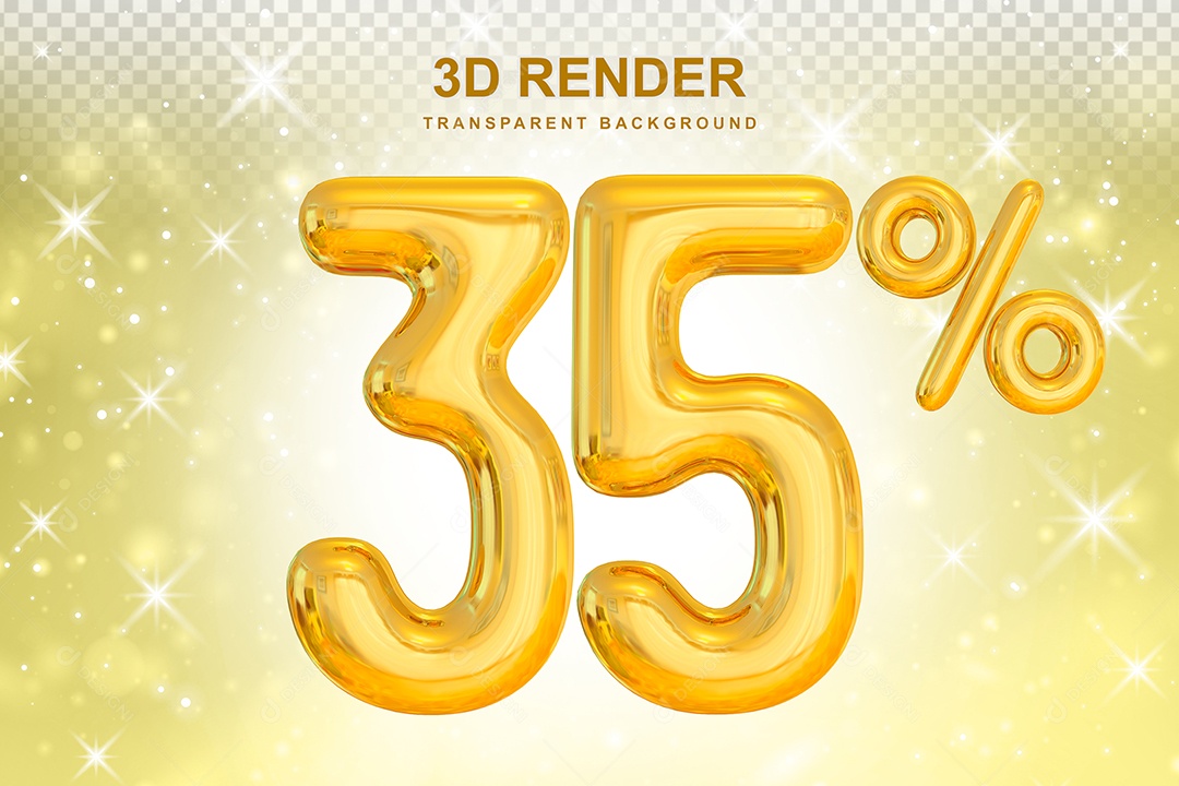 Número de Desconto 35% Elemento 3D Dourado para Composição PSD