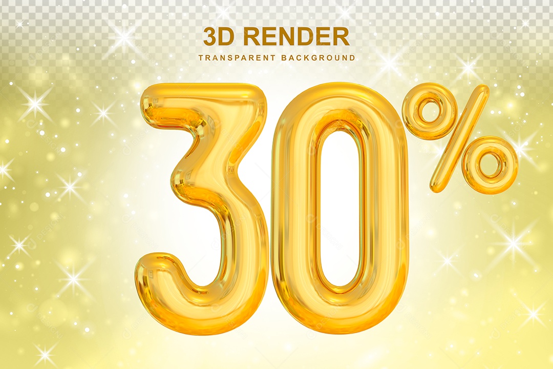 Número de Desconto 30% Elemento 3D Dourado para Composição PSD