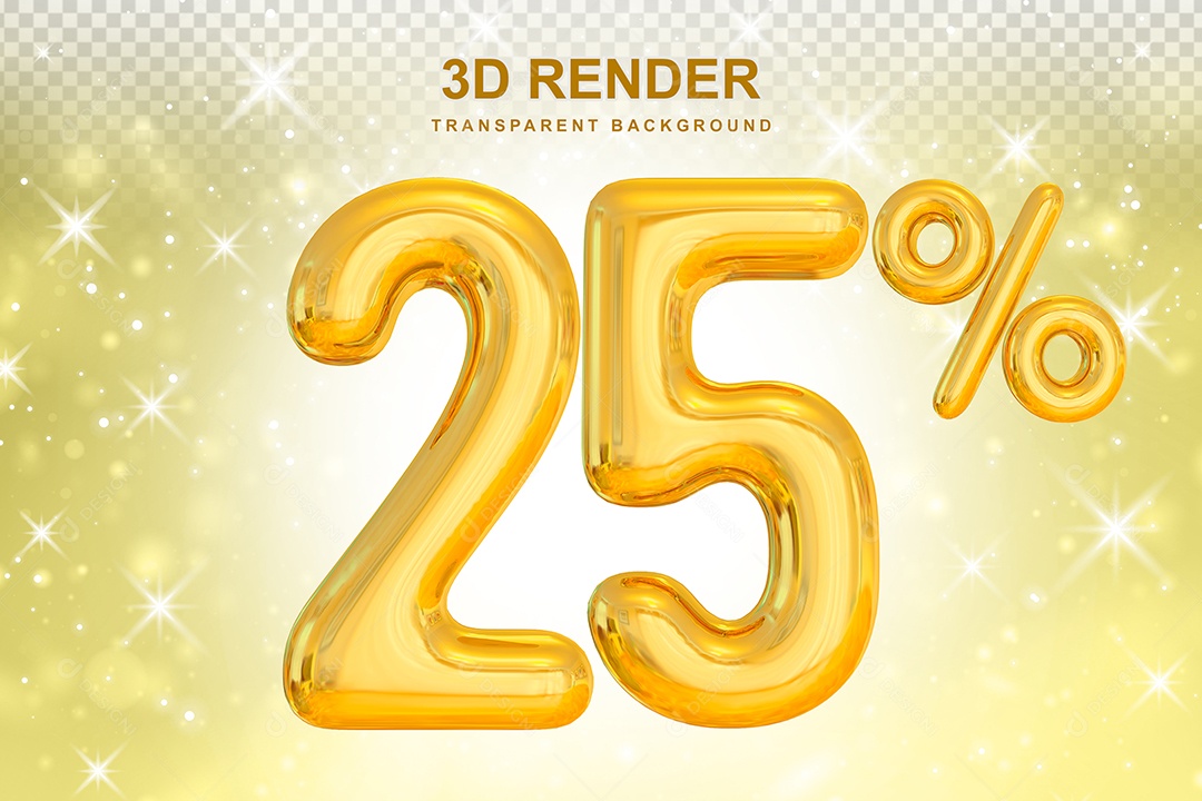 Número de Desconto 25% Elemento 3D Dourado para Composição PSD