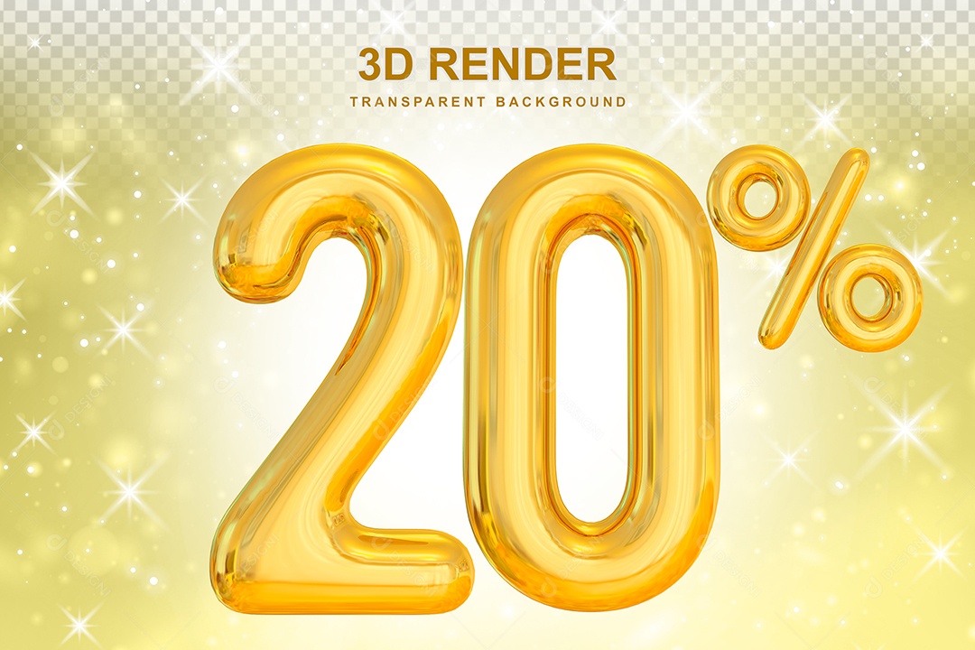 Número de Desconto 20% Elemento 3D Dourado para Composição PSD