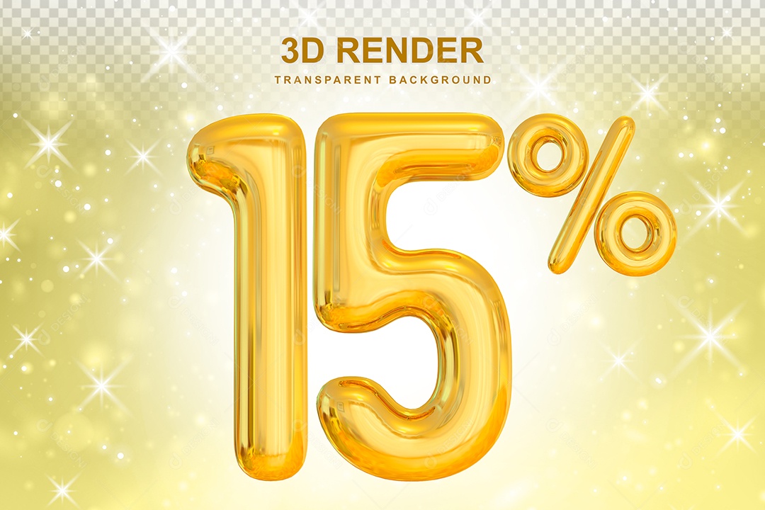 Número de Desconto 15% Elemento 3D Dourado para Composição PSD