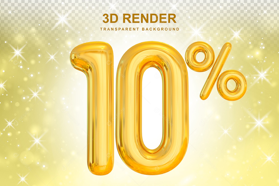 Número de Desconto 10% Elemento 3D Dourado para Composição PSD
