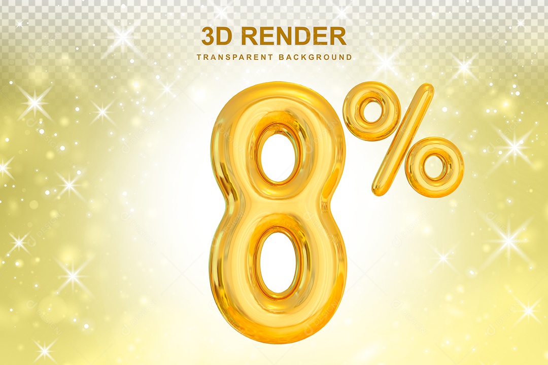 Número de Desconto 8% Elemento 3D Dourado para Composição PSD