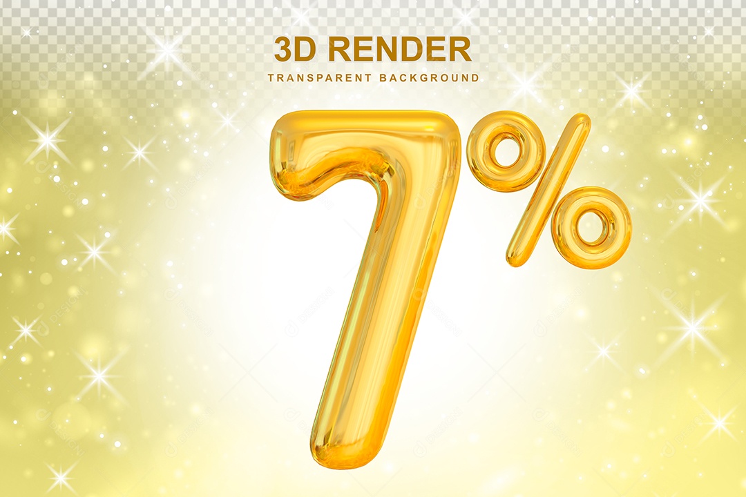 Número de Desconto 7% Elemento 3D Dourado para Composição PSD
