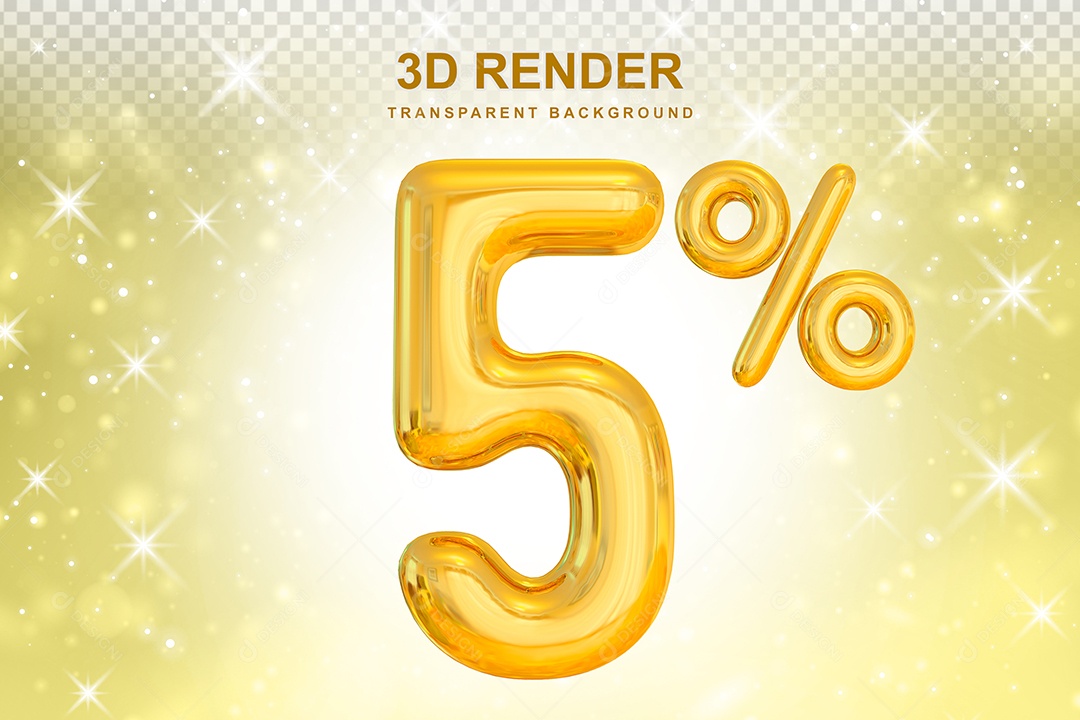 Número de Desconto 5% Elemento 3D Dourado para Composição PSD