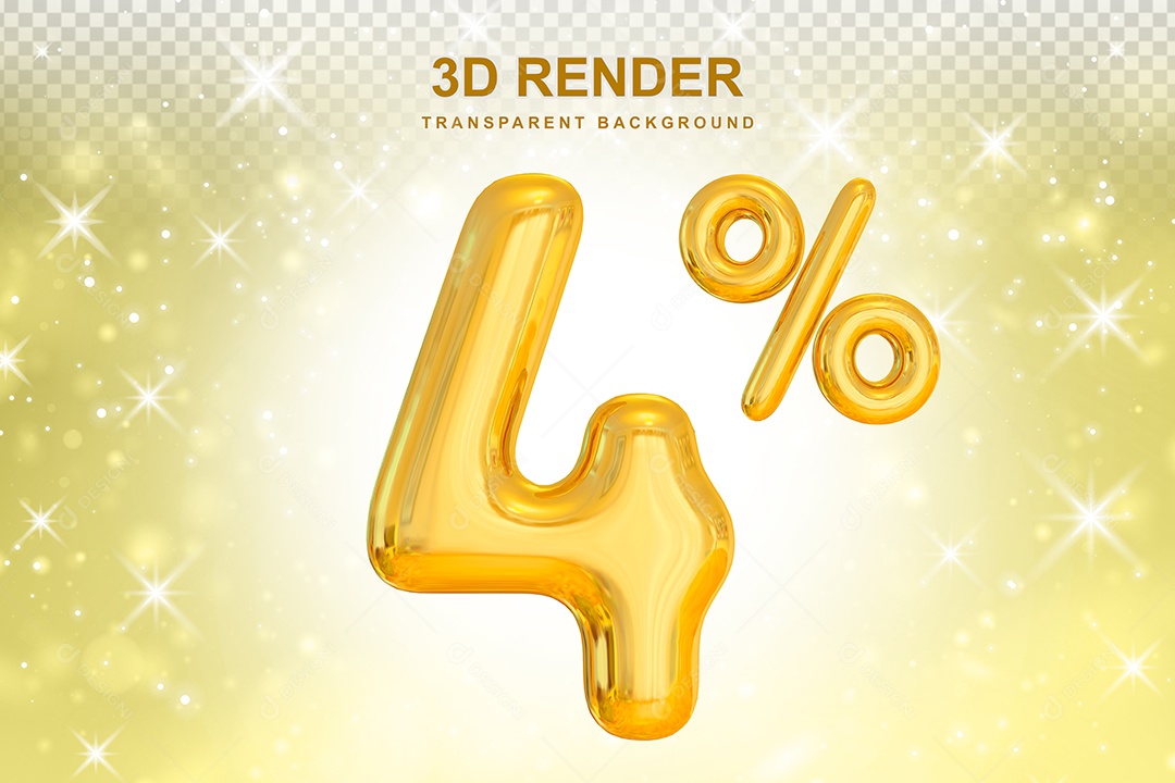 Número de Desconto 4% Elemento 3D Dourado para Composição PSD