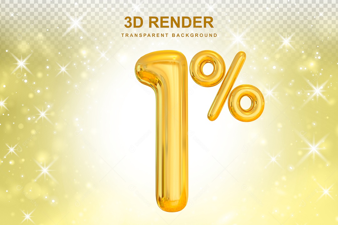 Número de Desconto 1% Elemento 3D Dourado para Composição PSD