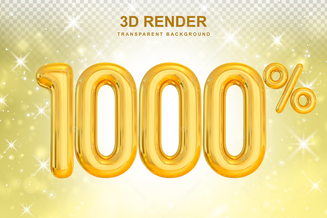 Número de Desconto 1000% Elemento 3D Dourado para Composição PSD