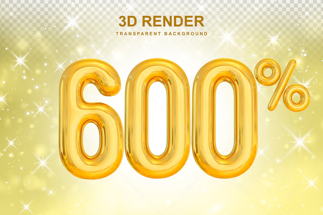 Número de Desconto 600% Elemento 3D Dourado para Composição PSD