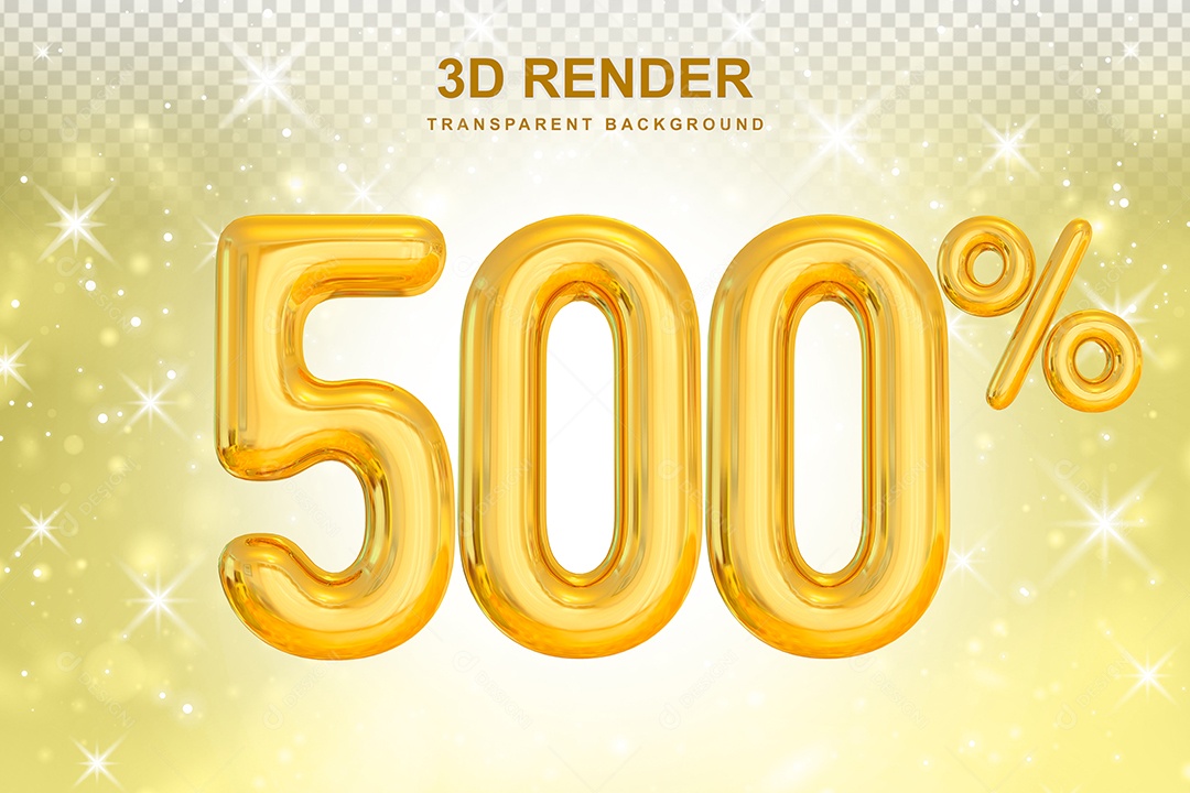 Número de Desconto 500% Elemento 3D Dourado para Composição PSD