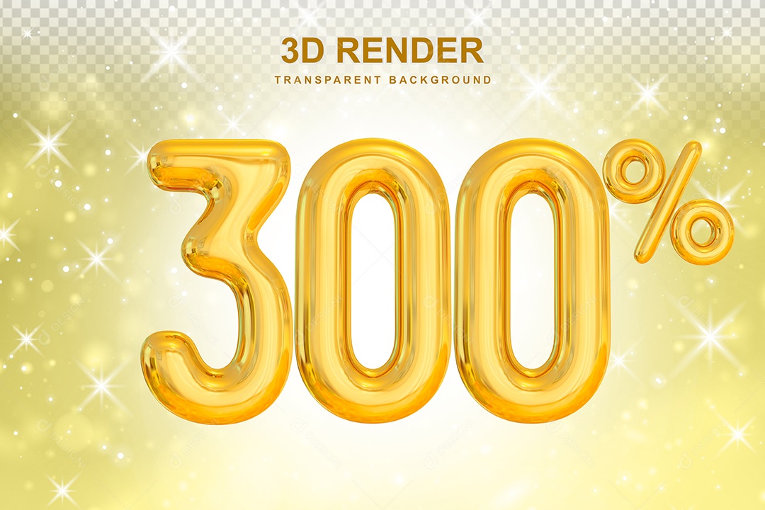 Número de Desconto 300% Elemento 3D Dourado para Composição PSD