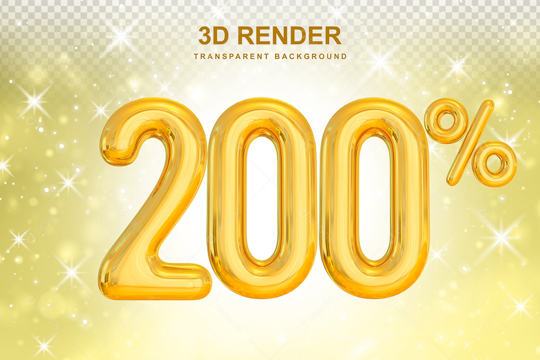 Número de Desconto 200% Elemento 3D Dourado para Composição PSD
