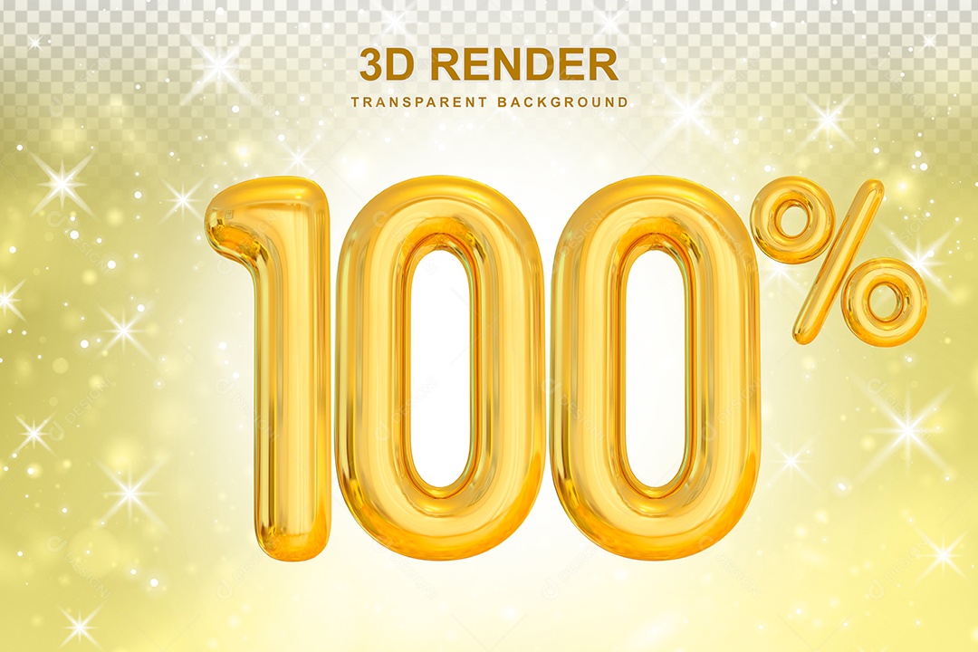 Número de Desconto 100% Elemento 3D Dourado para Composição PSD